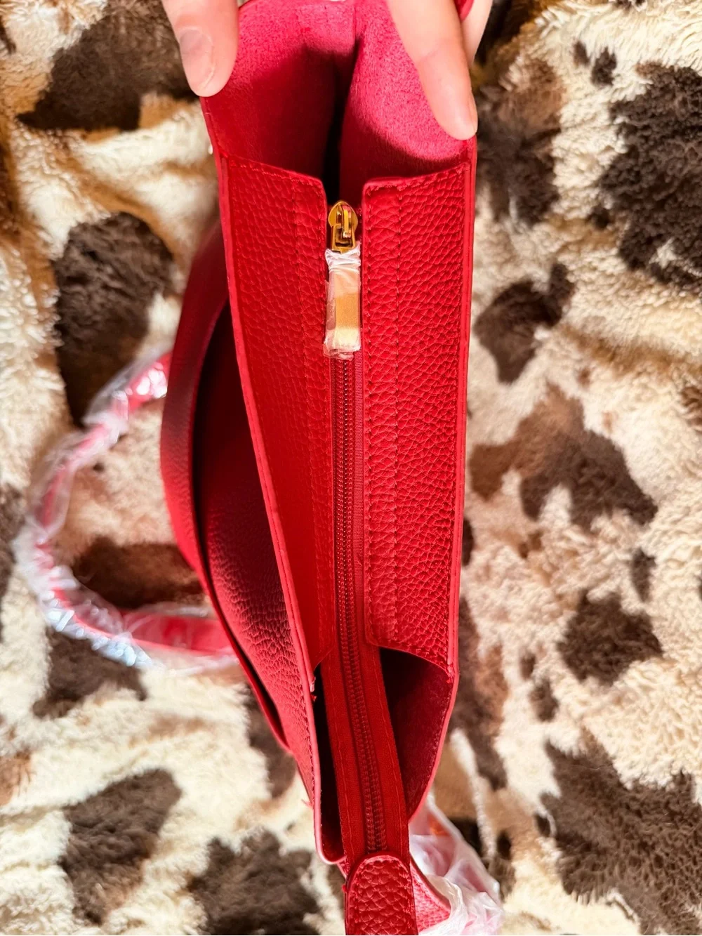 Isabelle Red Pebbled Crossbody Bucket Bag